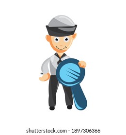 Sailor man Bring Magnifying cartoon character Vector illustration in a flat style Isolated