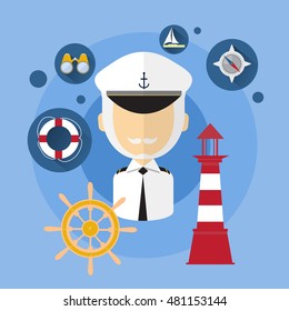 Sailor Man Captain Ship Crew Icon Flat Vector Illustration
