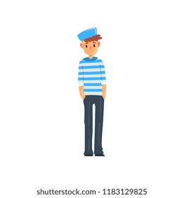 Sailor man character in striped singlet and cap vector Illustration on a white background