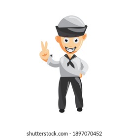 Sailor man Hand up Peace cartoon character Vector illustration in a flat style Isolated