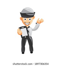 Sailor man Hold Hand Phone cartoon character Vector illustration in a flat style Isolated