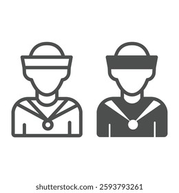 Sailor man line and solid icon, marine port concept. Vector graphics. Ship cabin worker boy, young man avatar sign on white background, outline style icon for mobile or web design