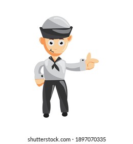 Sailor man pointing cartoon character Vector illustration in a flat style Isolated