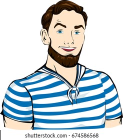 sailor man in t-shirt with beard and stylish hairstyle