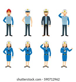 Sailor man and Sailor women Character Design Vector.