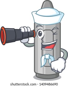 Sailor with monocular grey crayon mascot