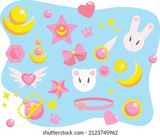 
conjunto de objetos de la luna de marinero. diseño de accesorios individuales. pastel de los años 90. vector