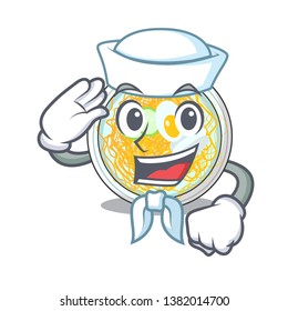 Sailor naengmyeon served on a mascot board