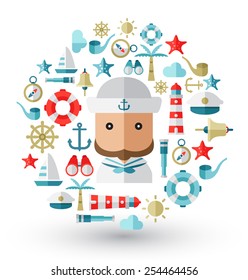 Sailor and nautical icons : Flat Illustration