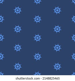 Sailor and nautical pattern in blue-red style. Lighthouse, boat, compass, boat, anchor and other nautical elements. Vector illustration