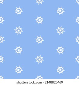 Sailor and nautical pattern in blue-red style. Lighthouse, boat, compass, boat, anchor and other nautical elements. Vector illustration