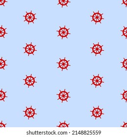 Sailor and nautical pattern in blue-red style. Lighthouse, boat, compass, boat, anchor and other nautical elements. Vector illustration