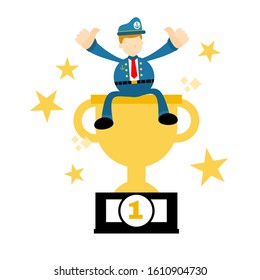 sailor navy captain and champion trophy cartoon doodle business flat design style vector illustration