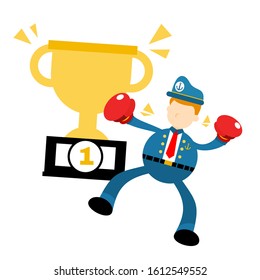 sailor navy captain and champion trophy cartoon doodle business flat design style vector illustration