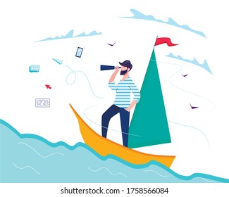 Sailor on a boat flat style