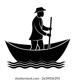 sailor on boat silhouette illustration