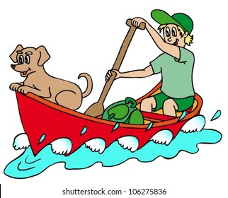 Sailor on river - vector illustration.