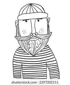 Sailor outline illustration image. 
Hand drawn image artwork of sailor.  
Simple cute original logo of a monochrome sailor.
Hand drawn vector illustration for posters, cards, t-shirts.