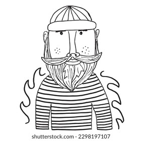 Sailor outline illustration image. 
Hand drawn image artwork of sailor. 
Simple cute original logo of a monochrome sailor.
Hand drawn vector illustration for posters, cards, t-shirts.