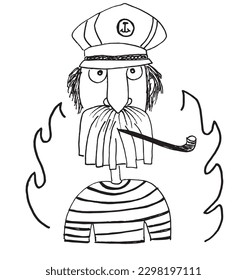 Sailor outline illustration image. 
Hand drawn image artwork of sailor. 
Simple cute original logo of a monochrome sailor.
Hand drawn vector illustration for posters, cards, t-shirts.