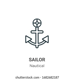 Sailor outline vector icon. Thin line black sailor icon, flat vector simple element illustration from editable nautical concept isolated stroke on white background