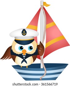 Sailor owl in a boat