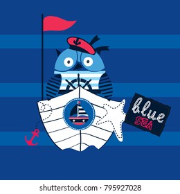 sailor owl cartoon vector illustration