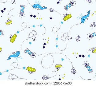 Sailor pattern ships and whales For kids and babies t-shirt pajamas prints