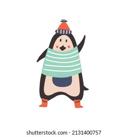 Sailor Penguin pirate animal. Doodle illustration sea ocean marine character Hand drawn nursery baby scandinavian style, kids clipart naive art