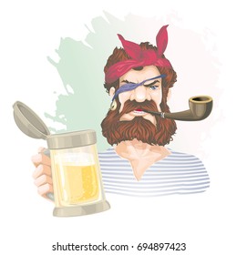 Sailor with a pipe and a glass of beer
