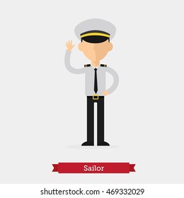 Sailor profession in flat illustration. Occupation sailor in vector flat style. people professions character