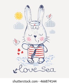 Sailor RABBIT/BUNNY/hand drawn vector illustration/can be used for kid's or baby's shirt design/fashion print design/fashion graphic/ t-shirt/kids wear