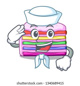 Sailor rainbow cake on plastic cartoon plate