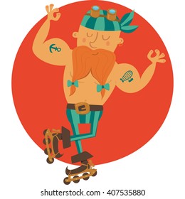 Sailor riding steam-punk rollers, funny character.