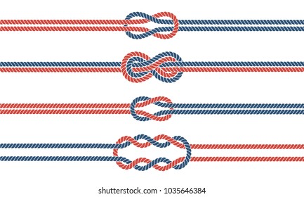 Sailor rope knot dividers and borders set. Vector illustration