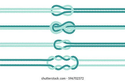 Sailor rope knot dividers and borders set. Nautical infinity sign. Tying the Knot concept. Graphic design element. Wedding invitations, baby shower, birthday card, scrapbooking. Vector illustration