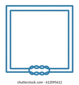Sailor rope knot picture frame. Blank poster template with nautical border. Graphic design element. Wedding invitation, baby shower, birthday card, scrapbooking. Isolated vector illustration