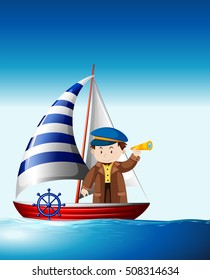 Sailor sailing at sea illustration