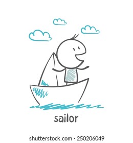 sailor sailing ship on paper illustration