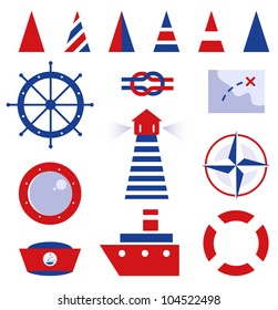 Sailor and sea icons isolated on white