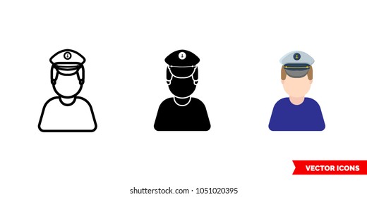 Sailor seafarer seaman icon of 3 types: color, black and white, outline. Isolated vector sign symbol.