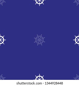 Sailor seamless pattern of two types of ship steering wheels. White vector pattern on blue background.