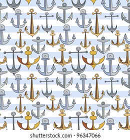 Sailor seamless vector pattern with cartoon anchors