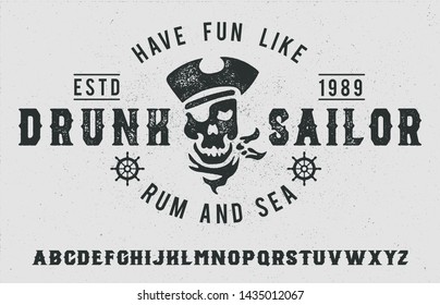 Sailor. Serif font. Vintage handmade typeface. Original hand made font and logotype. Retro and vintage had made logo and font. Print on clothes, sticker. 