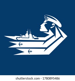 A sailor, a ship and sea wave. Postcard for the day of the Russian Navy