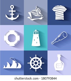 Sailor and ships flat icon set for creative needs