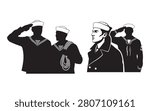 Sailor Silhouette Vector – Two Mariners with Ship Wheel and Map Nautical Illustration
