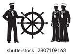 Sailor Silhouette Vector – Two Mariners with Ship Wheel and Map Nautical Illustration