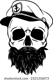 Sailor skull with beard and hat