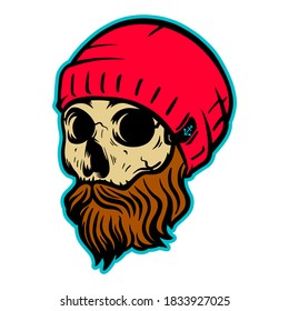 Sailor skull with beard vector illustration isolated on white background  